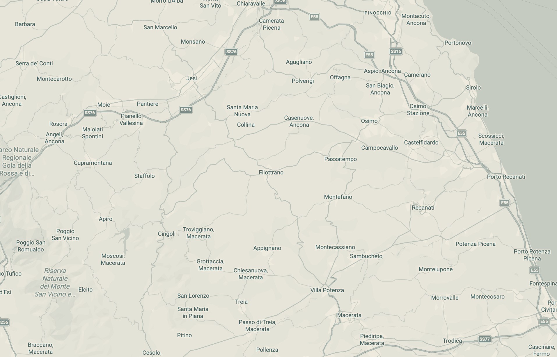 Map of our service area in the Marche, around Cingoli and Macerata